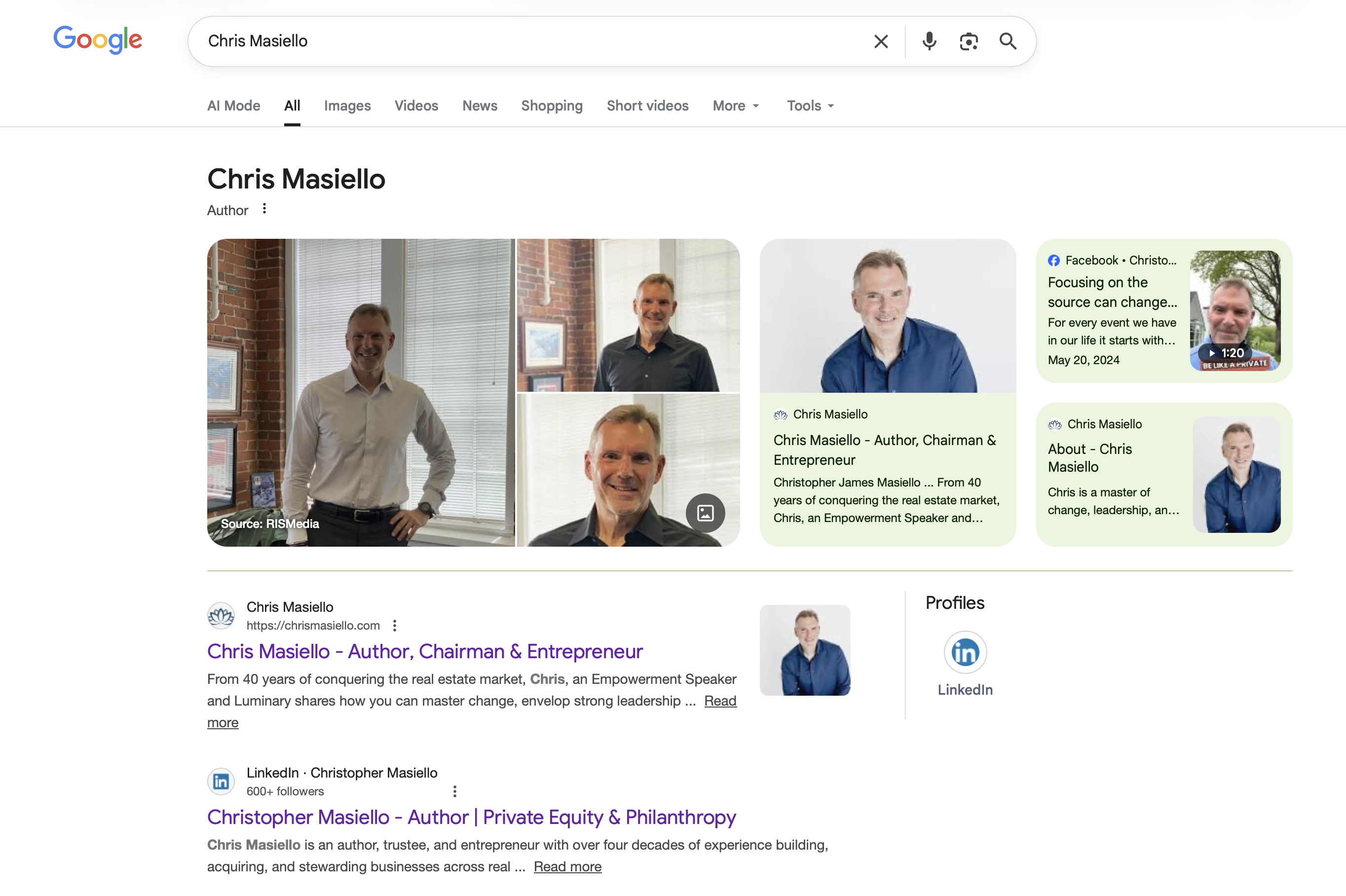 Google Knowledge Panel for Chris Masiello